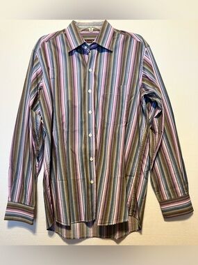 Zanella Men's Multicolor Vertical Stripe Dress Shirt - made In Italy
